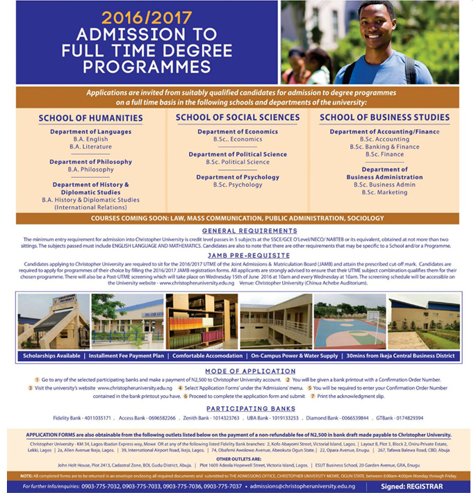2016/2017 Admission to full time degree programmes